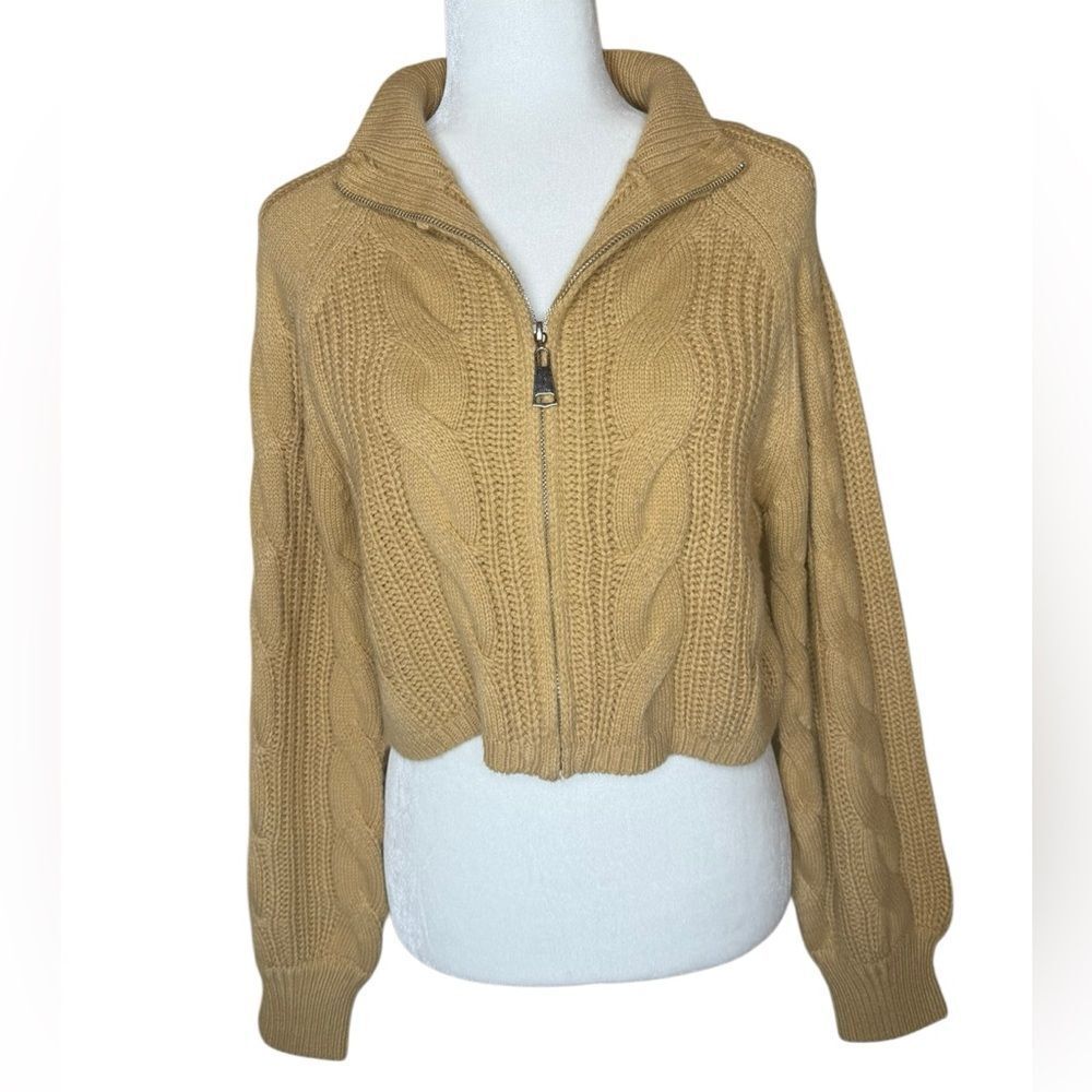 Cider Camel Cable Knit zip front sweater Size Small - Picture 2 of 5